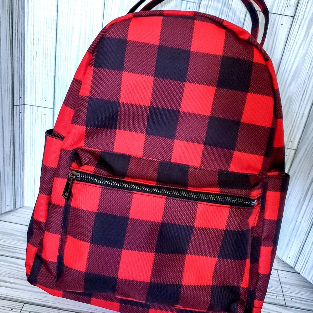 Stylish Red & Black Buffalo Plaid Backpack